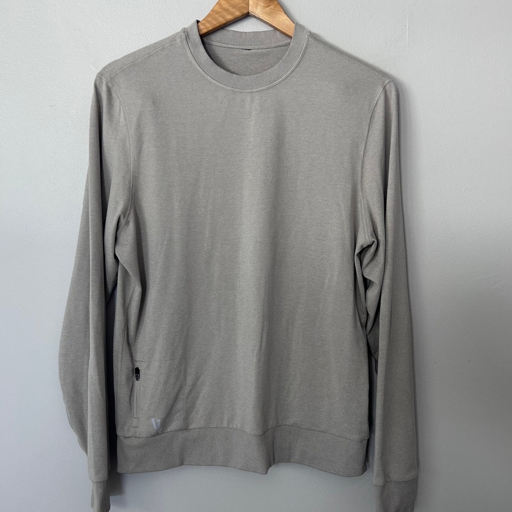 Vuori Ponto Performance Crew Mens Large Gray DreamKnit Sweatshirt Zip Pocket